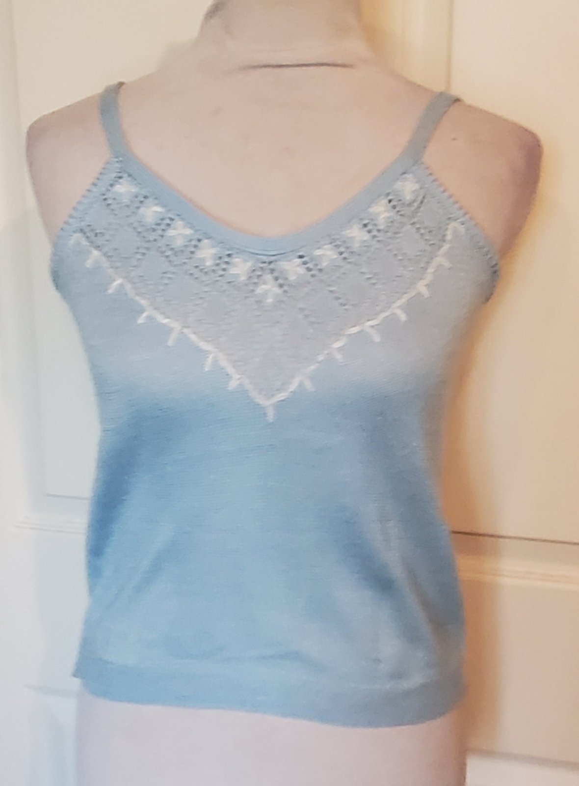 Vintage Susan van heusen Light Blue Knit Top Shoulder Straps M B32 I80s