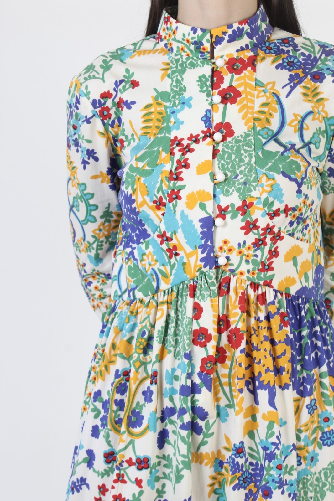 Vintage Bonwit Teller Dress Bright Floral Print Cocktail Party Tea Length Skirt