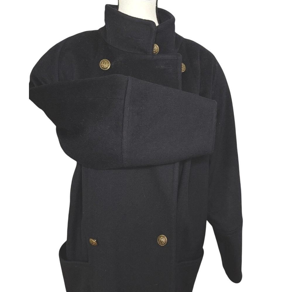 Vintage 80s Classic Black Wool Blend Pea Coat Overcoat Military Style Made USA
