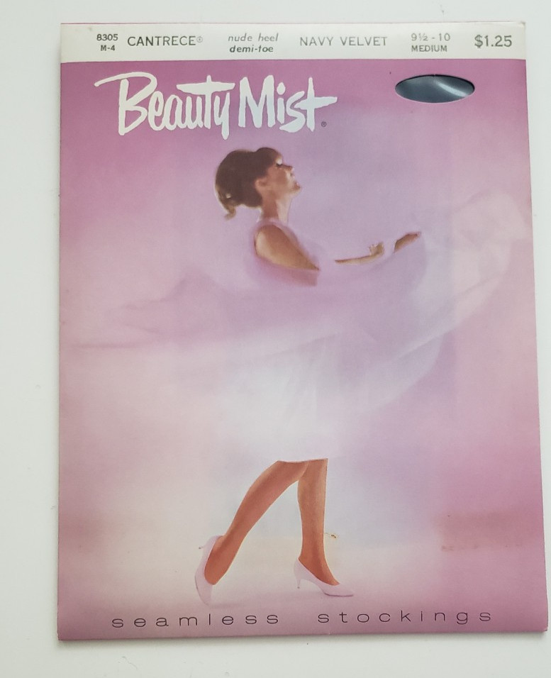Vintage Beauty Mist Stockings Size 9-1/2-10M Seamless Navy Velvet 60s 70s