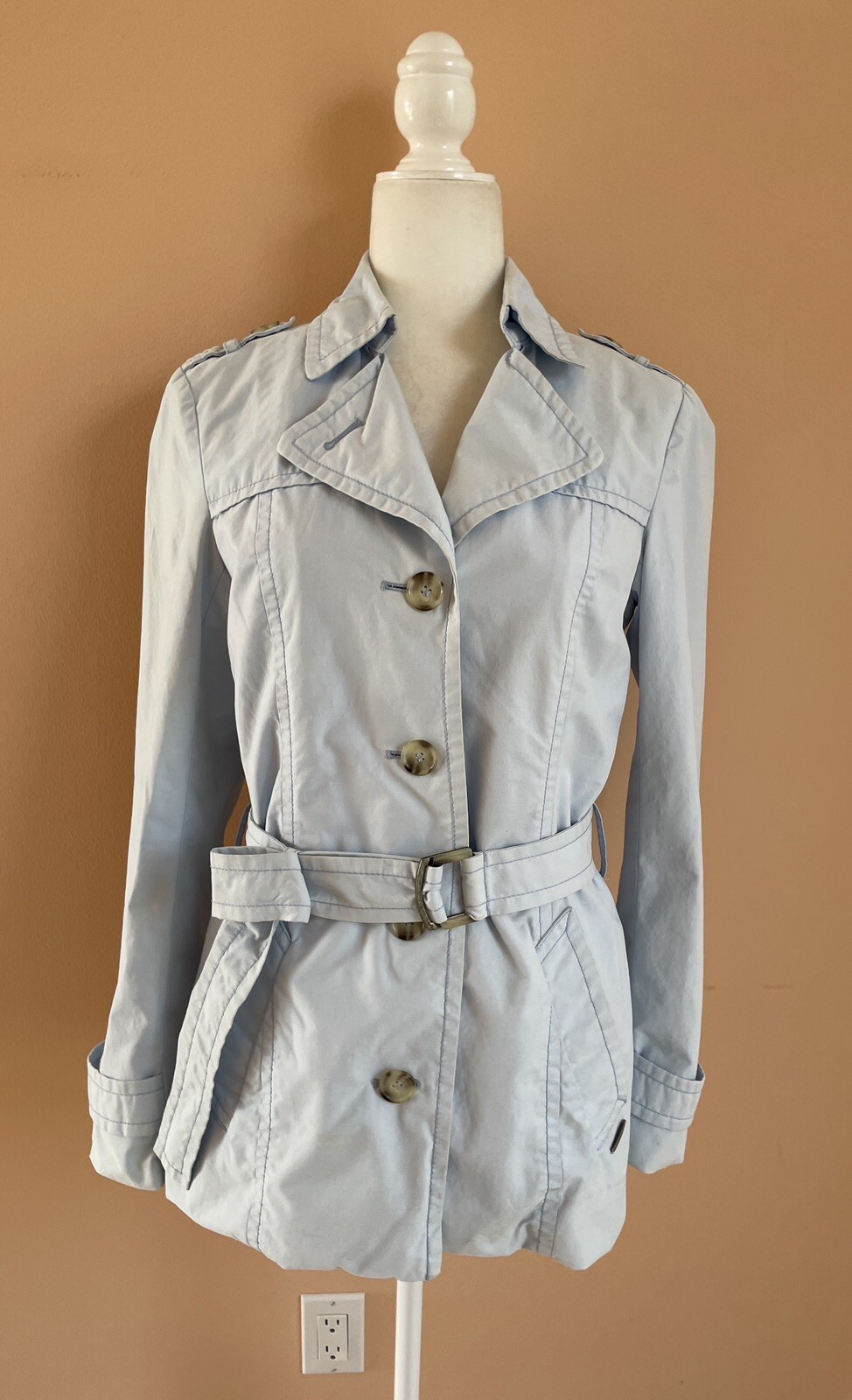 Vintage 90s ESPRIT Blue Cotton Poly Button Front Cinch In Belt Jacket XS/Sm