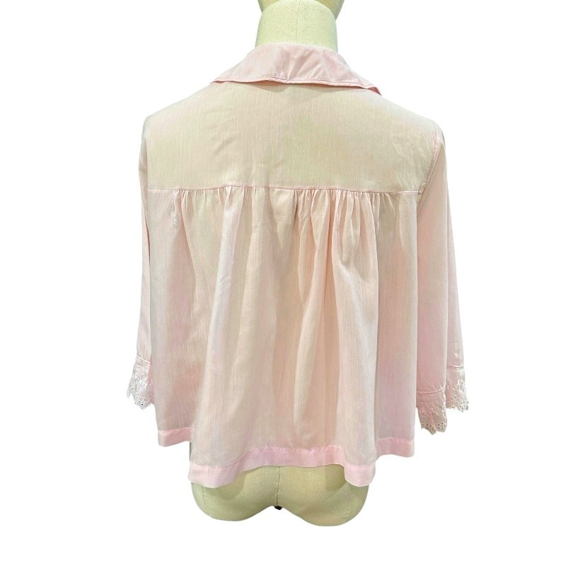 VTG Pink Bed Jacket M Sheer Lace Embroidered Lingerie Boudoir Soft Coquette Top