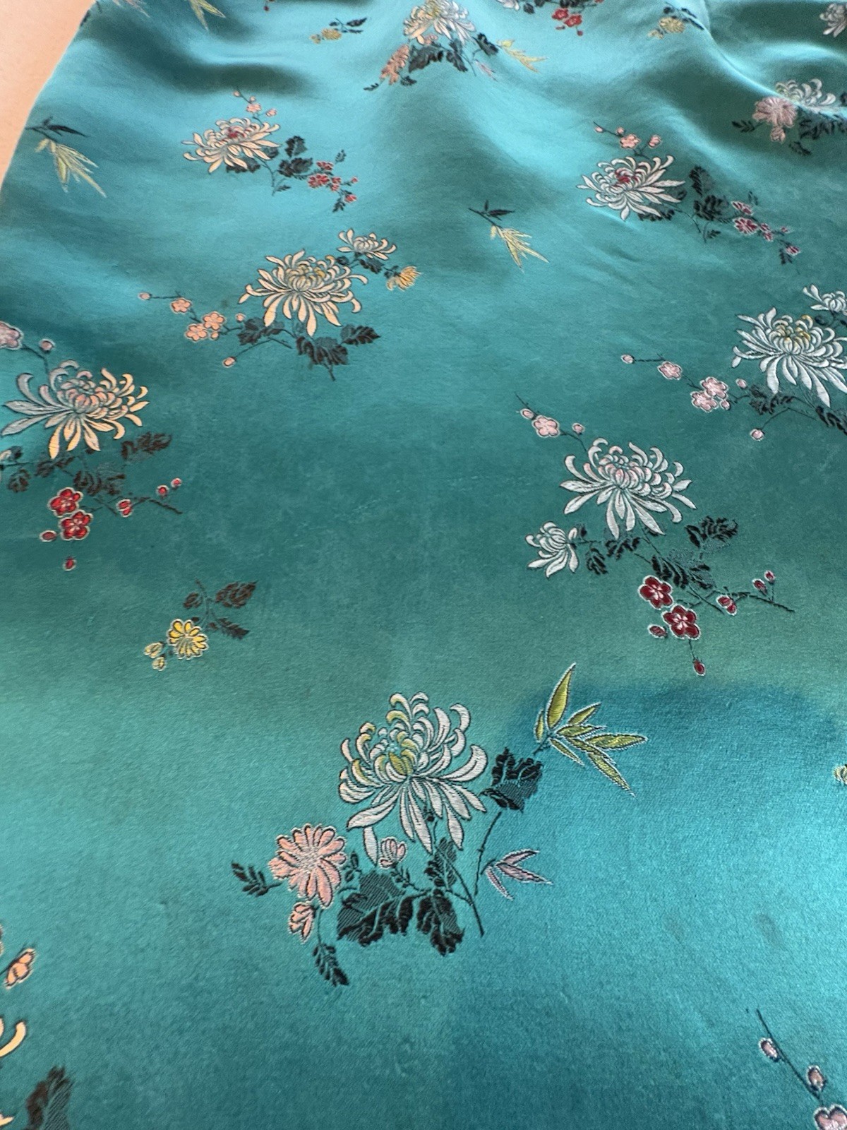 Solz Squirrel Qipao Cheongsam Teal Rayon Vintage Wiggle Dress 70s Size 38 6-8