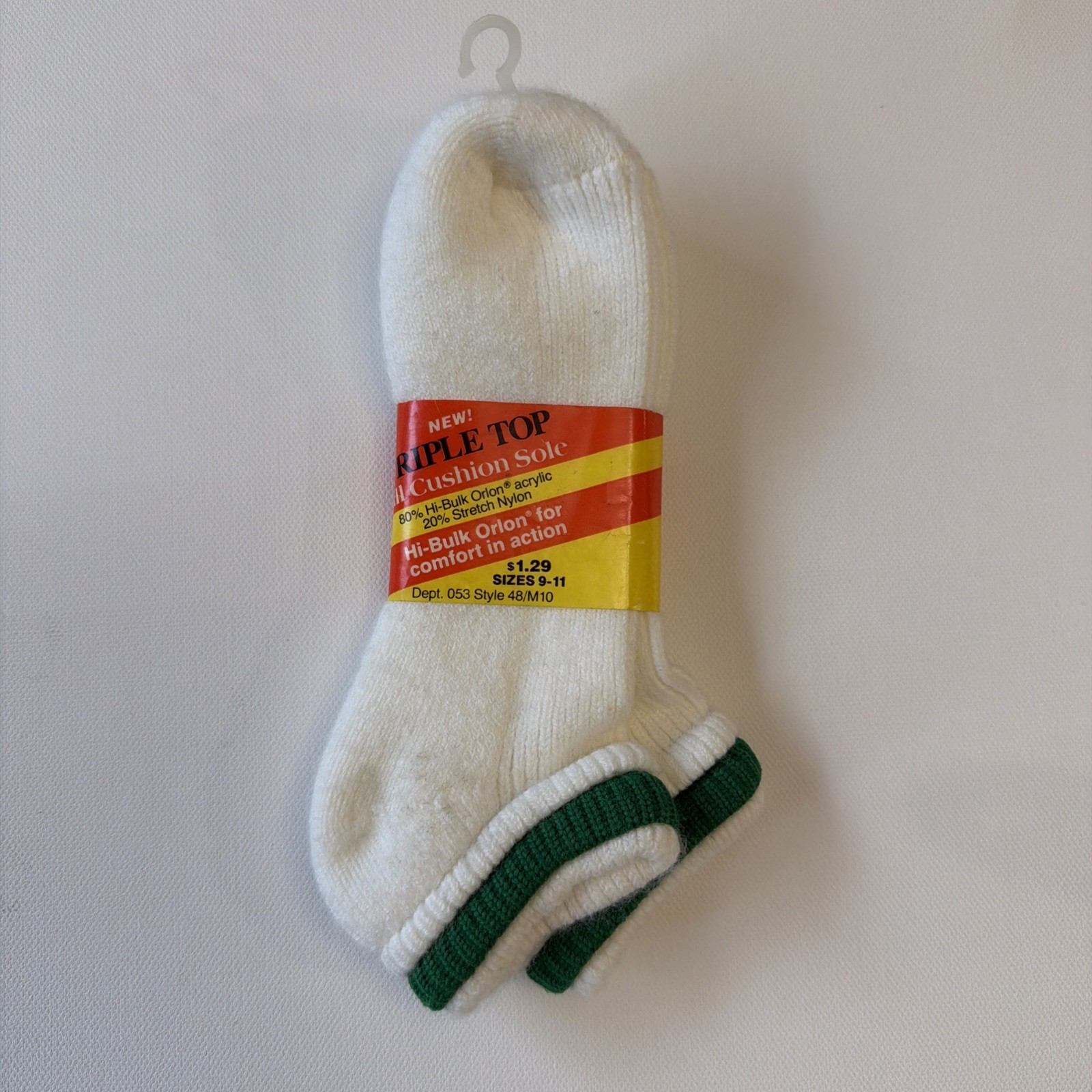 VTG Socks Woolworth NOS Orlon Acrylic Unisex Triple Top Ladies 80s Green 9-11.