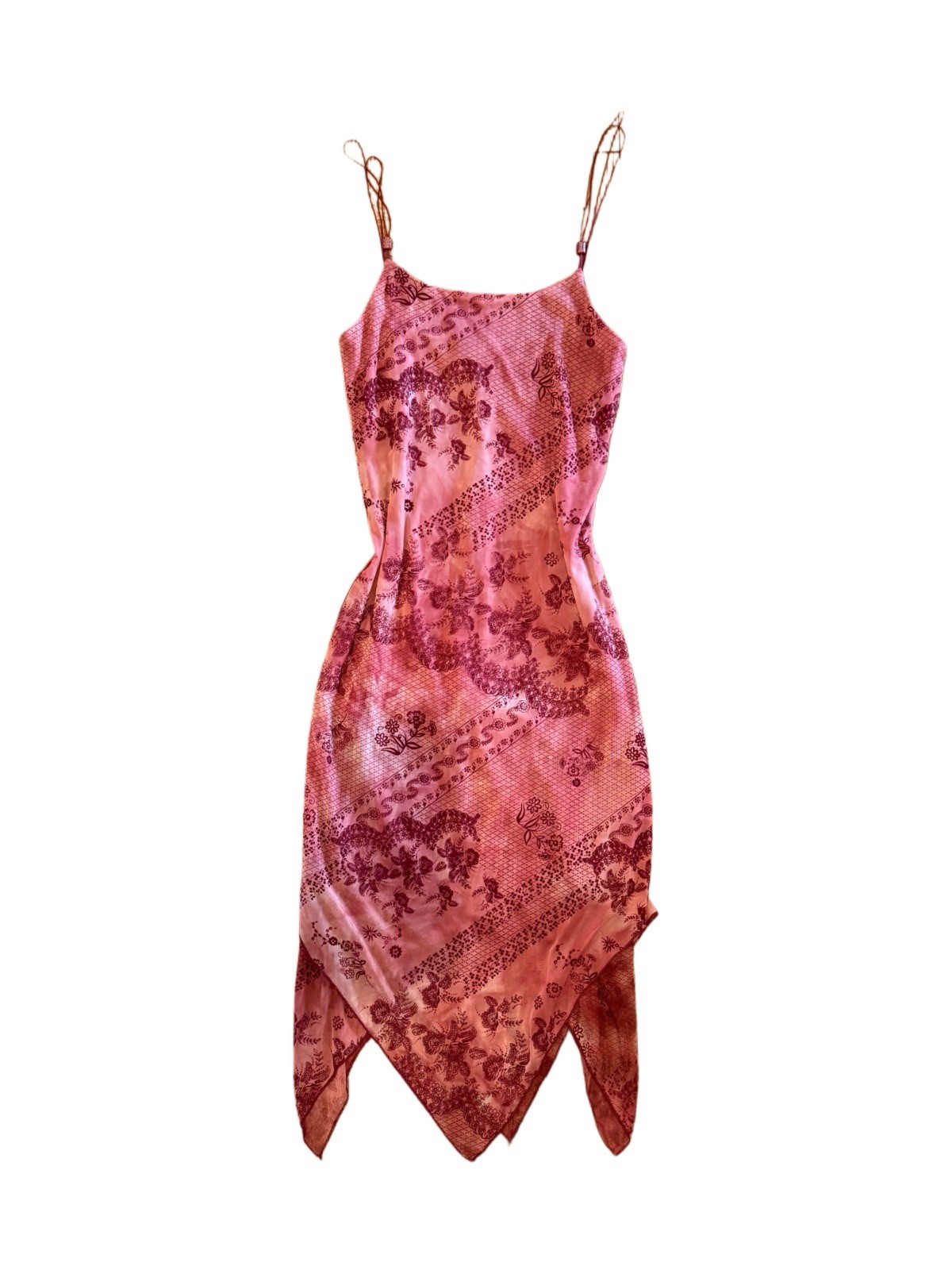 Vintage Y2K Rue 21 Dress S Pink Floral Paisley Handkerchief Hem Made USA