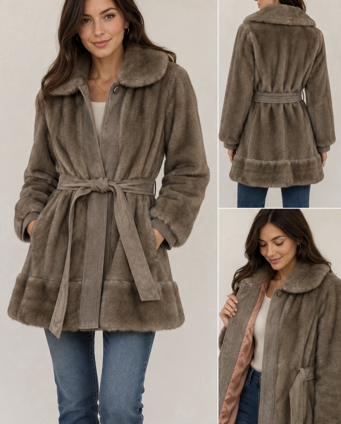 Vintage Lilli Ann San Francisco Faux Fur Suede Coat Made in Israel Tan Beige M