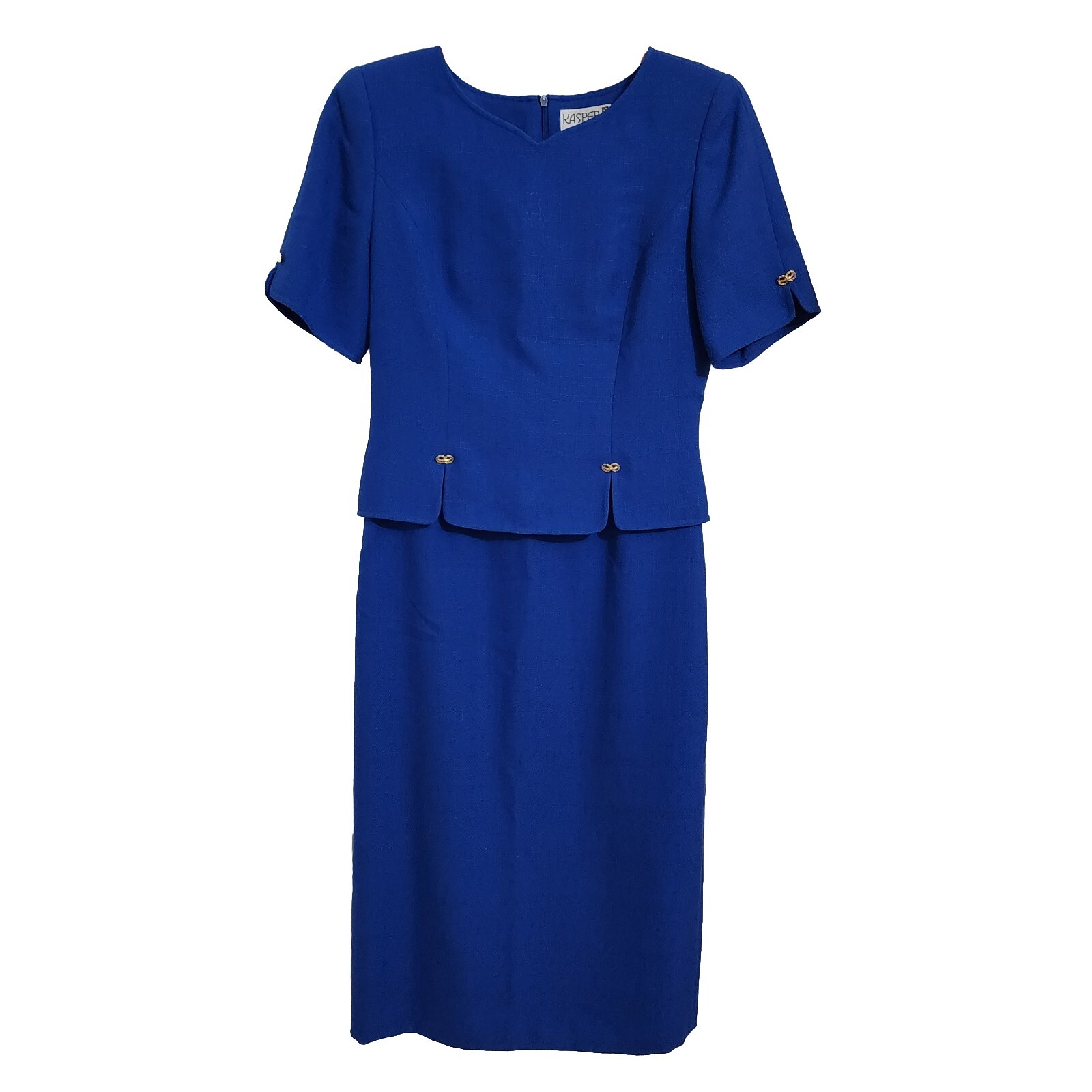 Kasper ASL Peplum Dress Royal Blue Gold Tone Buttons sz 6 Business Vintage READ