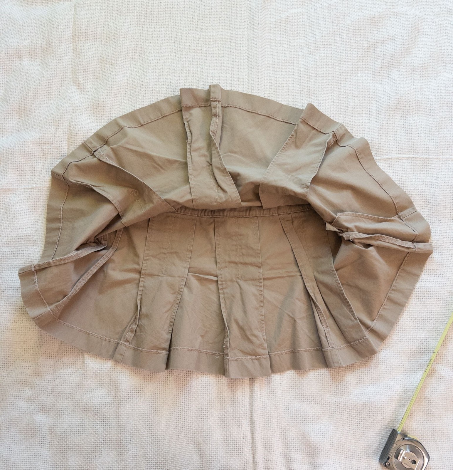 VTG Ralph Lauren Khaki Pleated Mini Skirt 14 Cotton Leather Double Buckle Tan