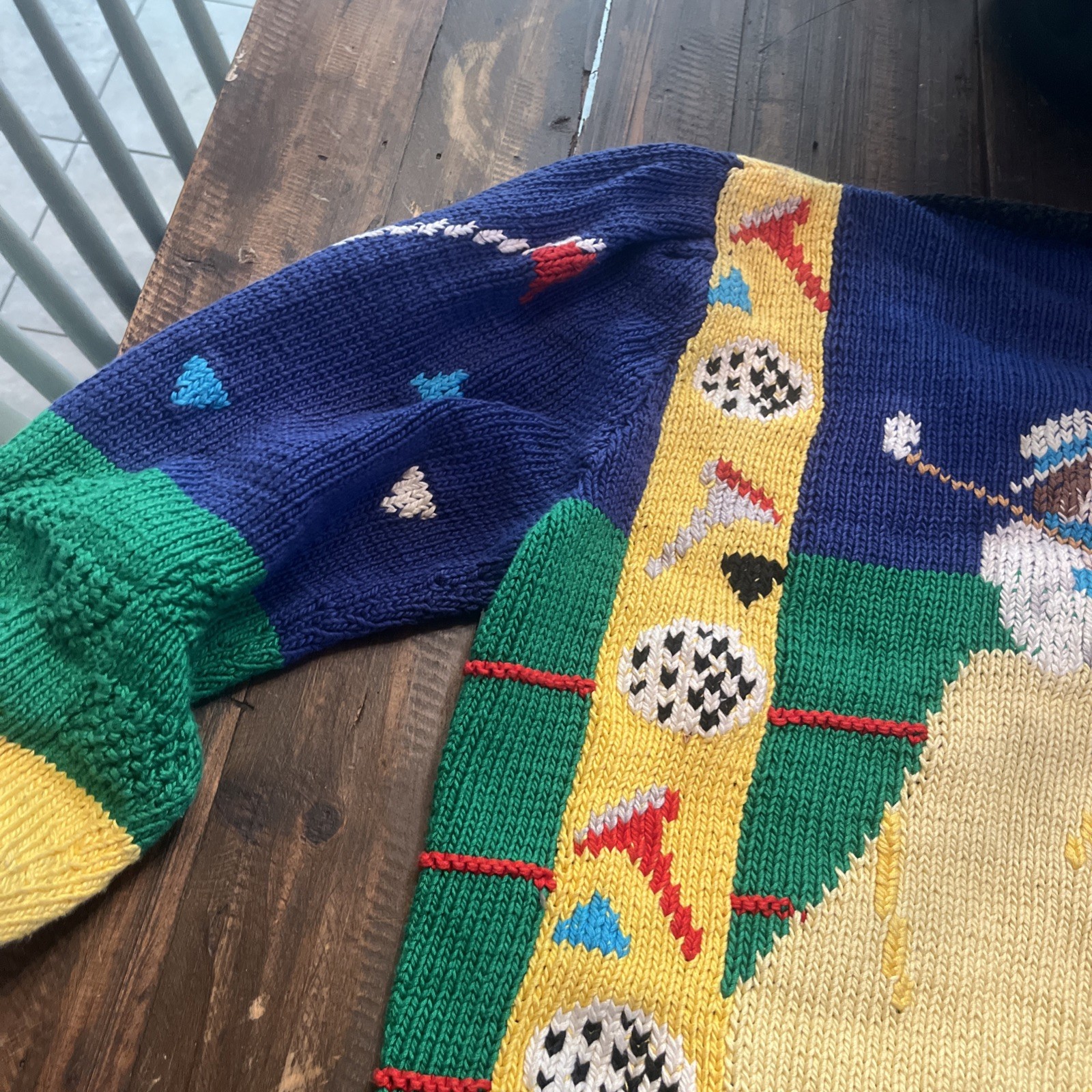 Rare Berek Vintage 1989 Multicolor Hand Knit Sweater Sz Small Golf theme Cute