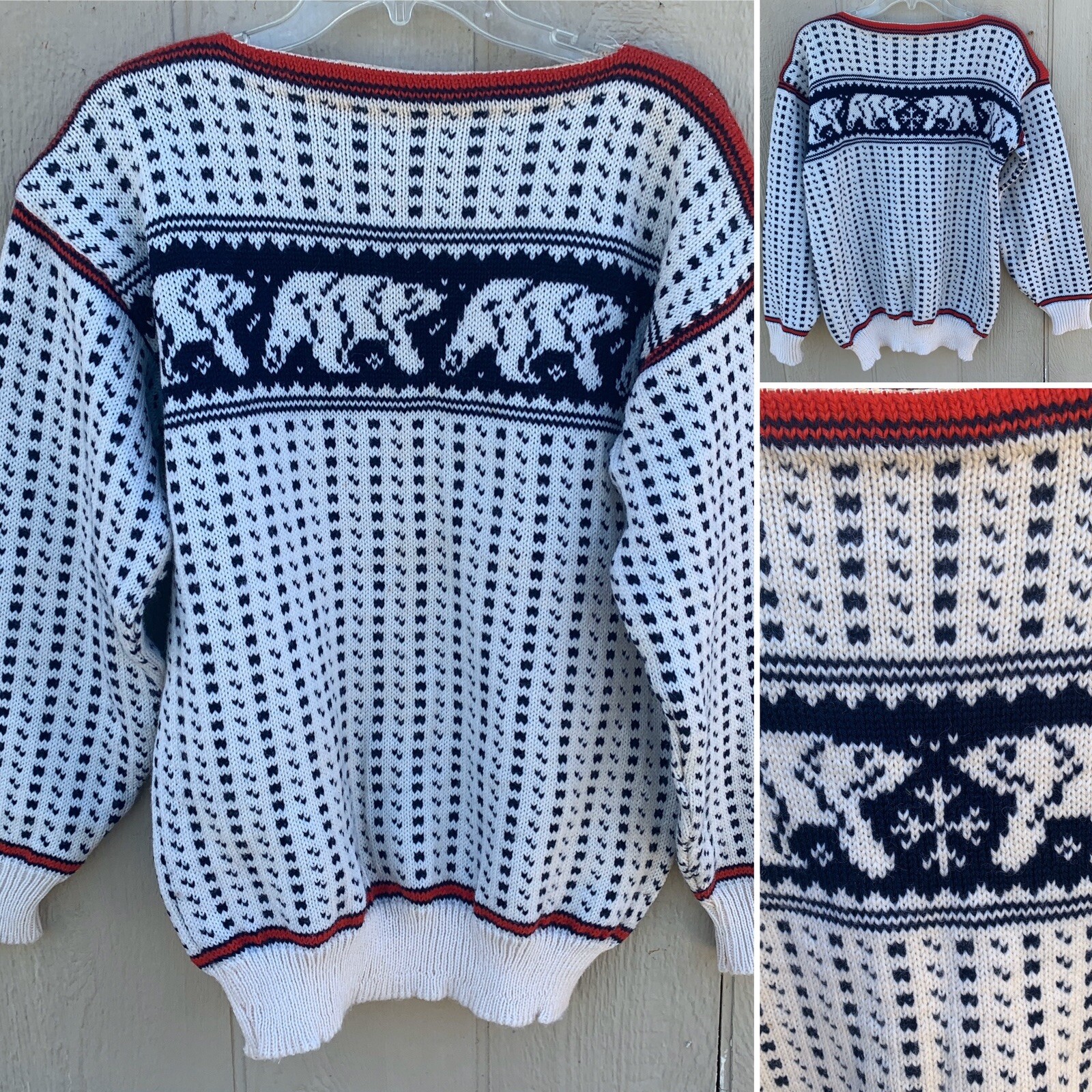 Vintage Wool Sweater Bears Polar Bear Boat Neck 22 inches Pit To Pit