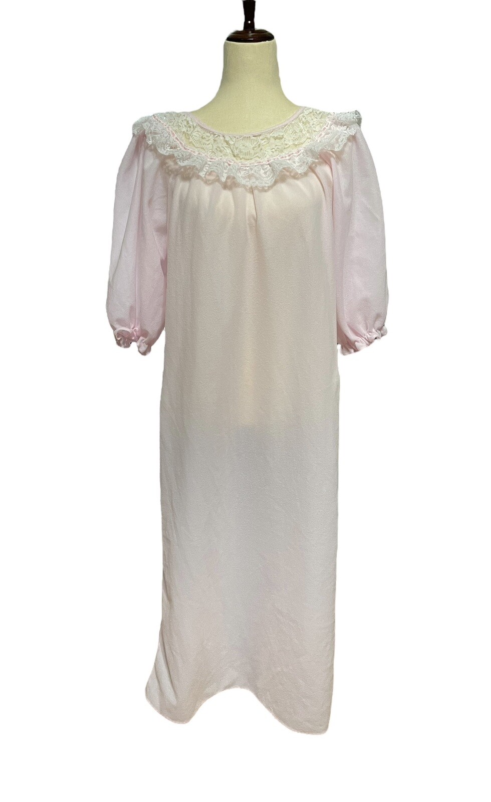 Vintage Village Fair Nightgown Pink Large Lightweight Lace Ribbon Modest Sweet