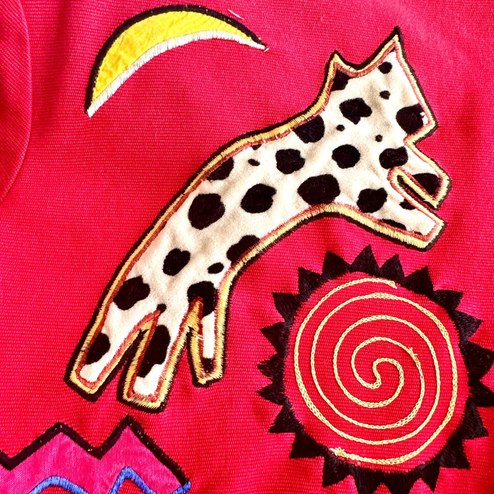 Indigo Moon Vintage Wearable Art Jacket Red Celestial Animal Embroidered Small