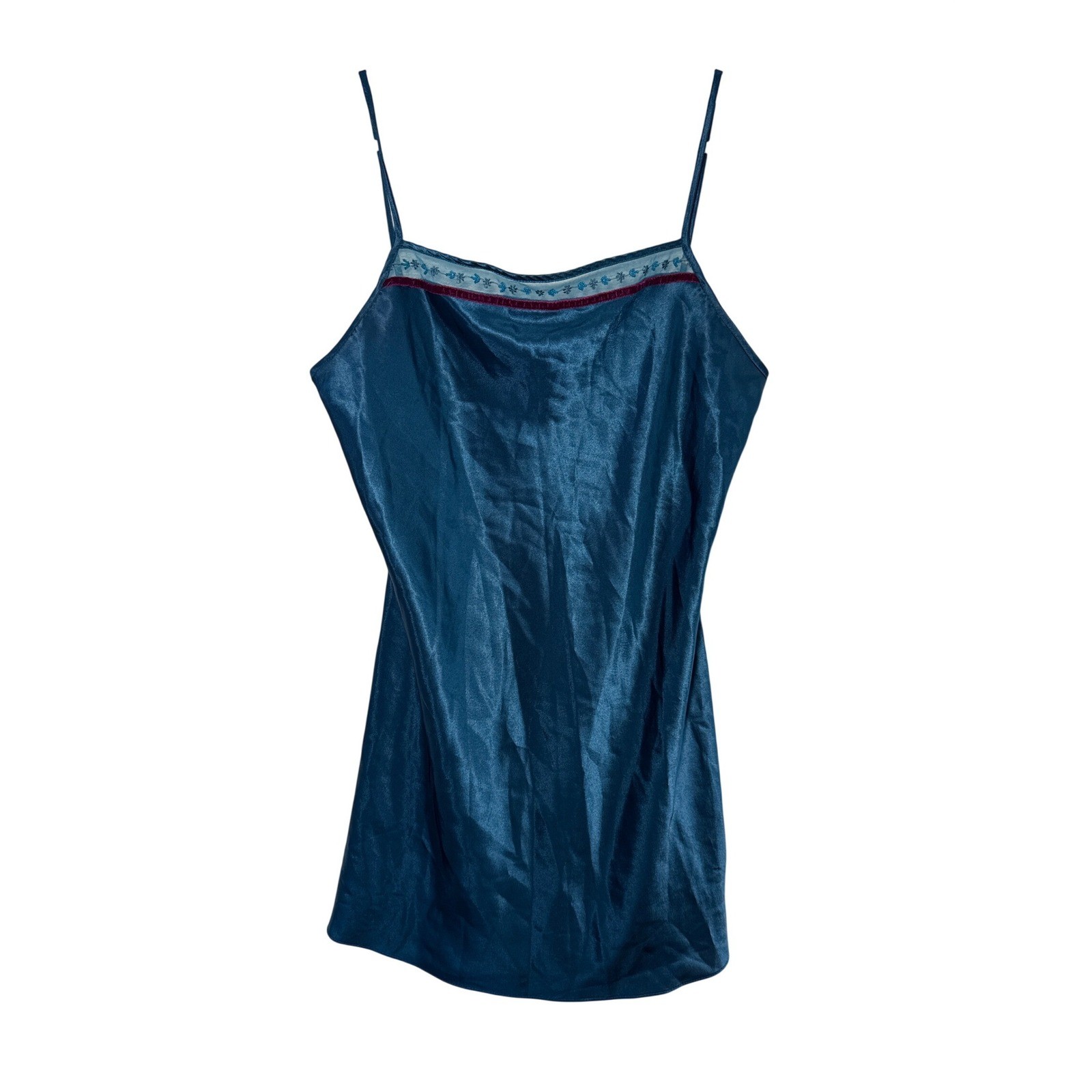 California Dynasty Vintage Teal Blue Satin Slip Dress Nightgown Medium USA 90s