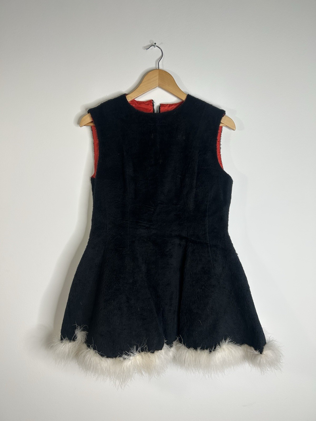 Vintage 1960’s Costume Women’s Black Faux Fur Fit Flare Dress Party Handmade