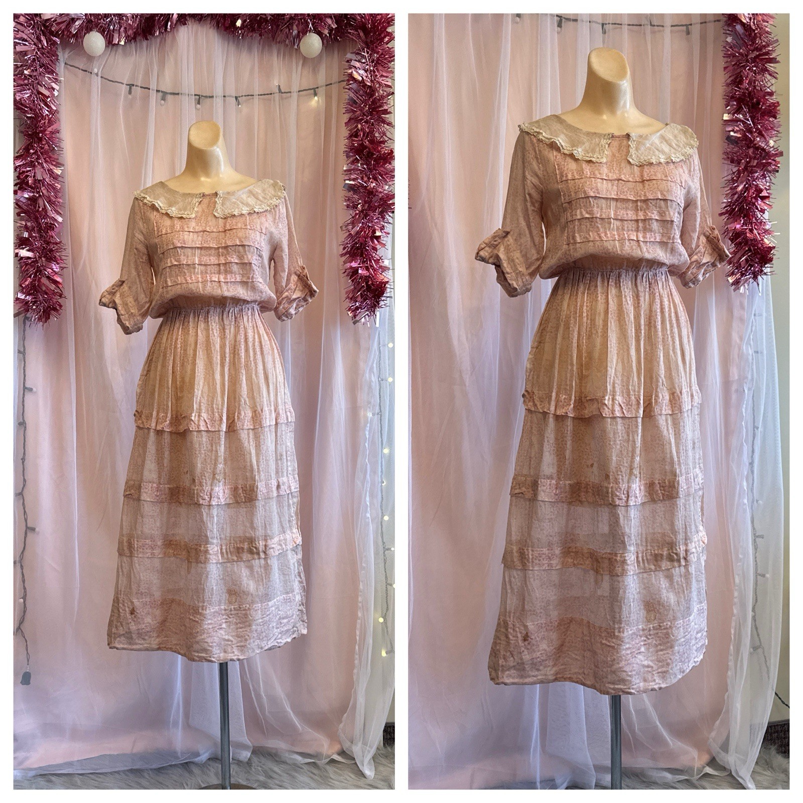 Antique Edwardian Early 1900s Dress Study As Is Flawed Prairie Sheer Lawn XS