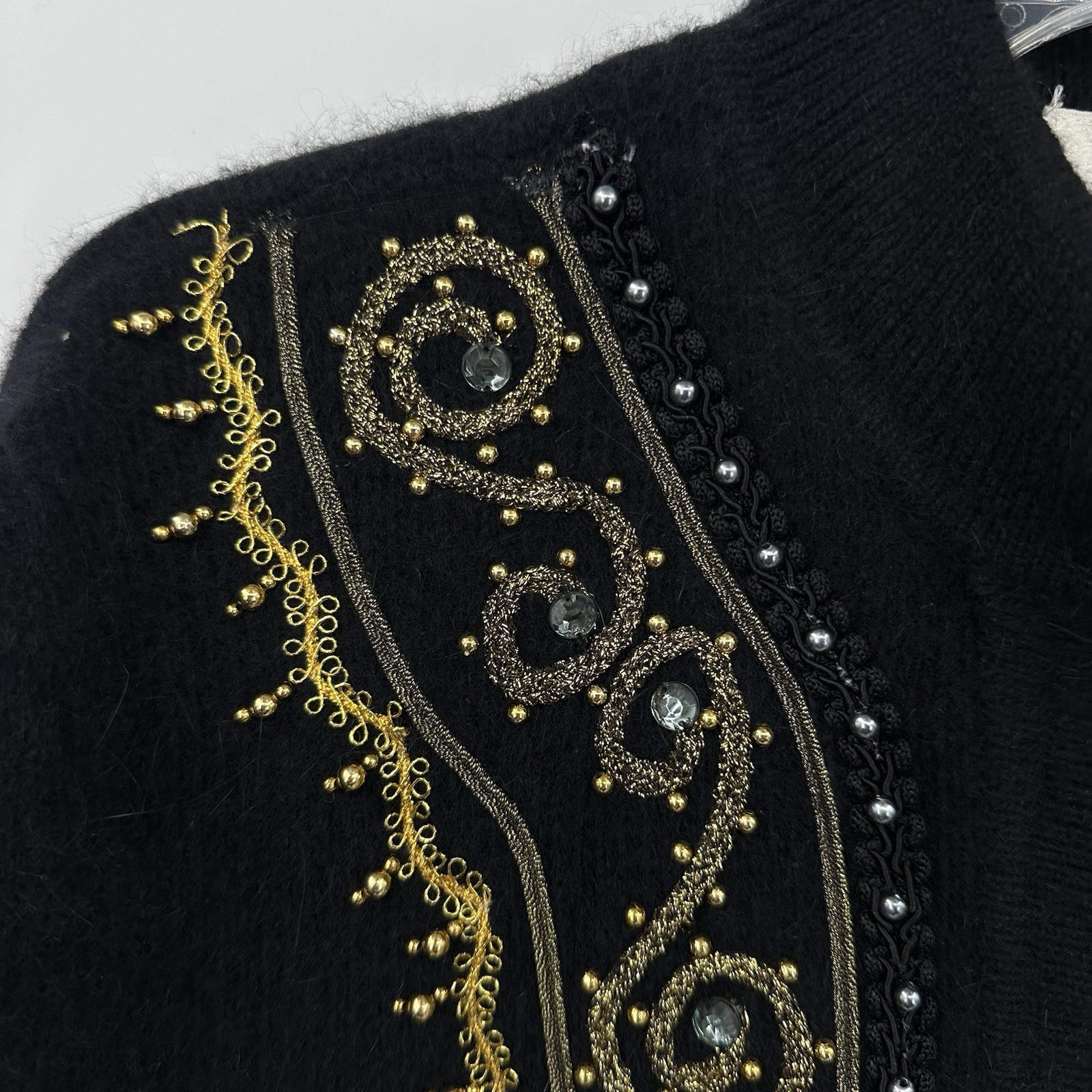 VINTAGE angora lambswool embellised cardigan sweater MEDIUM beaded old money
