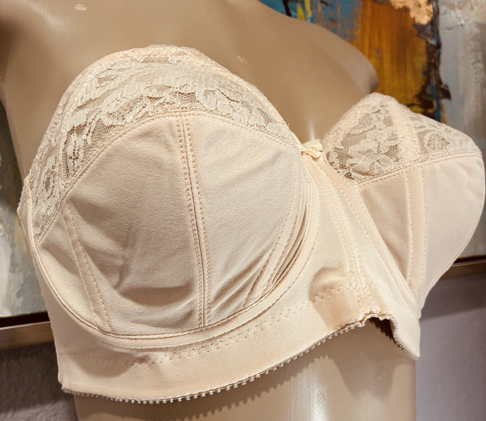 Vtg Goddess Nude Strapless Nylon Bullet Bra 34DD