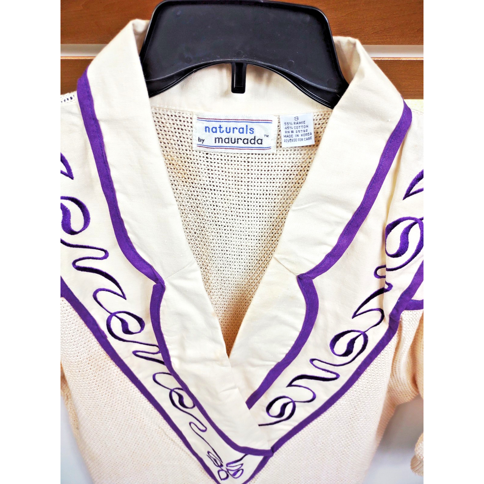 Vintage Maurada Embroidered Crochet Coverup Sweater Open Weave 80’s Small Ramie