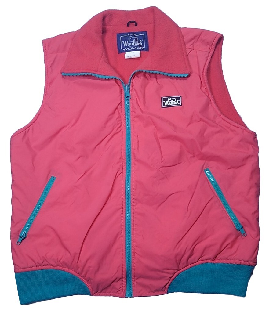 Vintage The Woman Woolrich Fleece Lined Fullzip Vest Size Large Coral/Teal Green