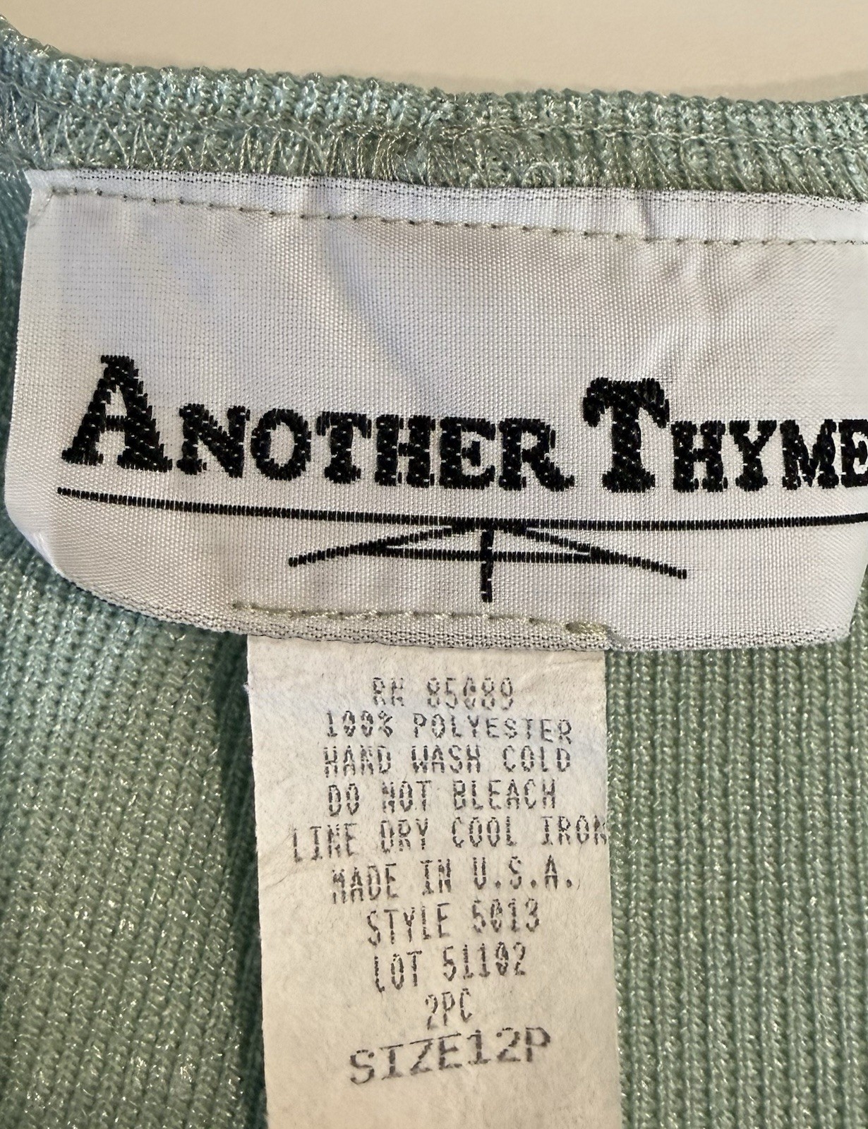 2 Piece Vintage Another Thyme Green Dress/Cardigan Women’s 12 Petite USA Made