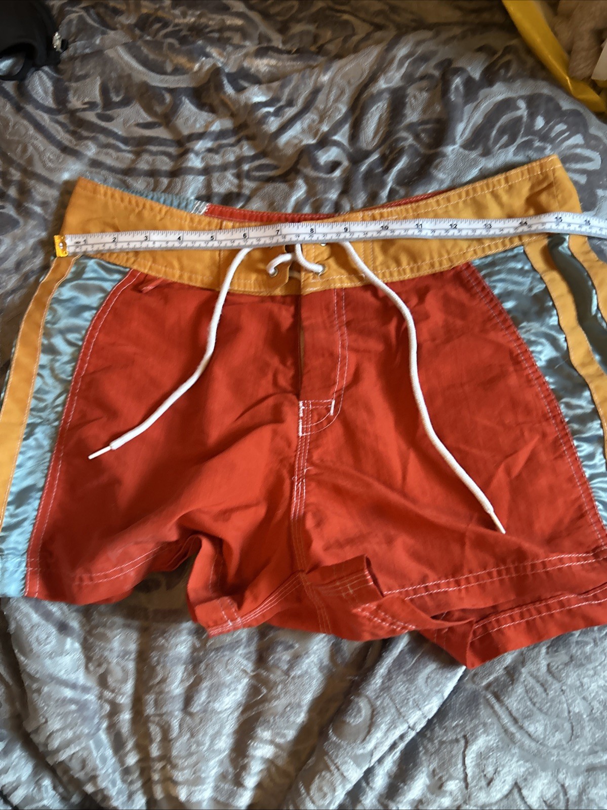 VTG Y2K/90s 5•7•9 Swim Trunks Juniors 7 Red Orange Blue Nylon Board Shorts