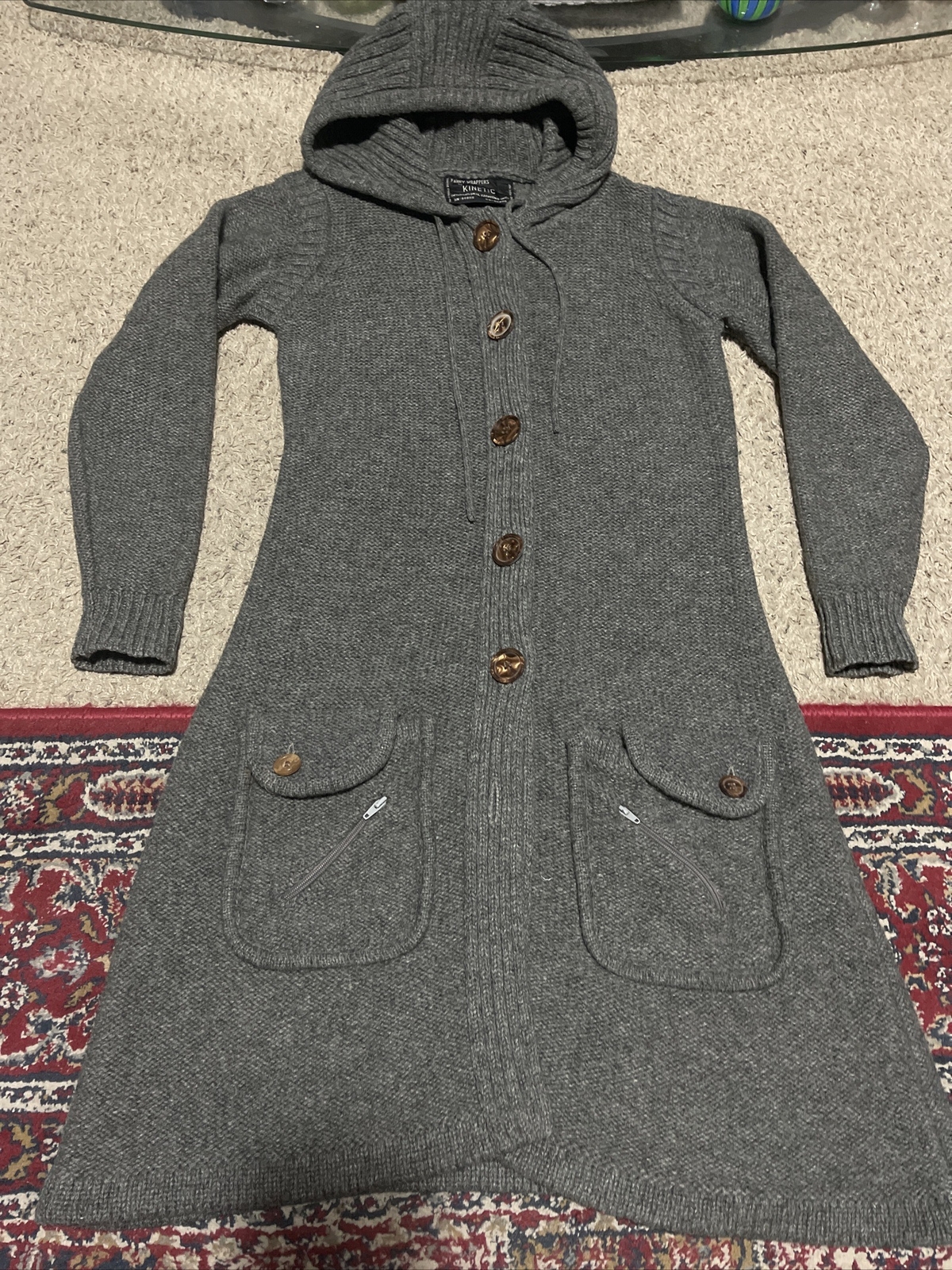 Vtg 60-70’s Fanny Wrappers Kinetic Sweater Duster Long Coat Wool Sz Medium