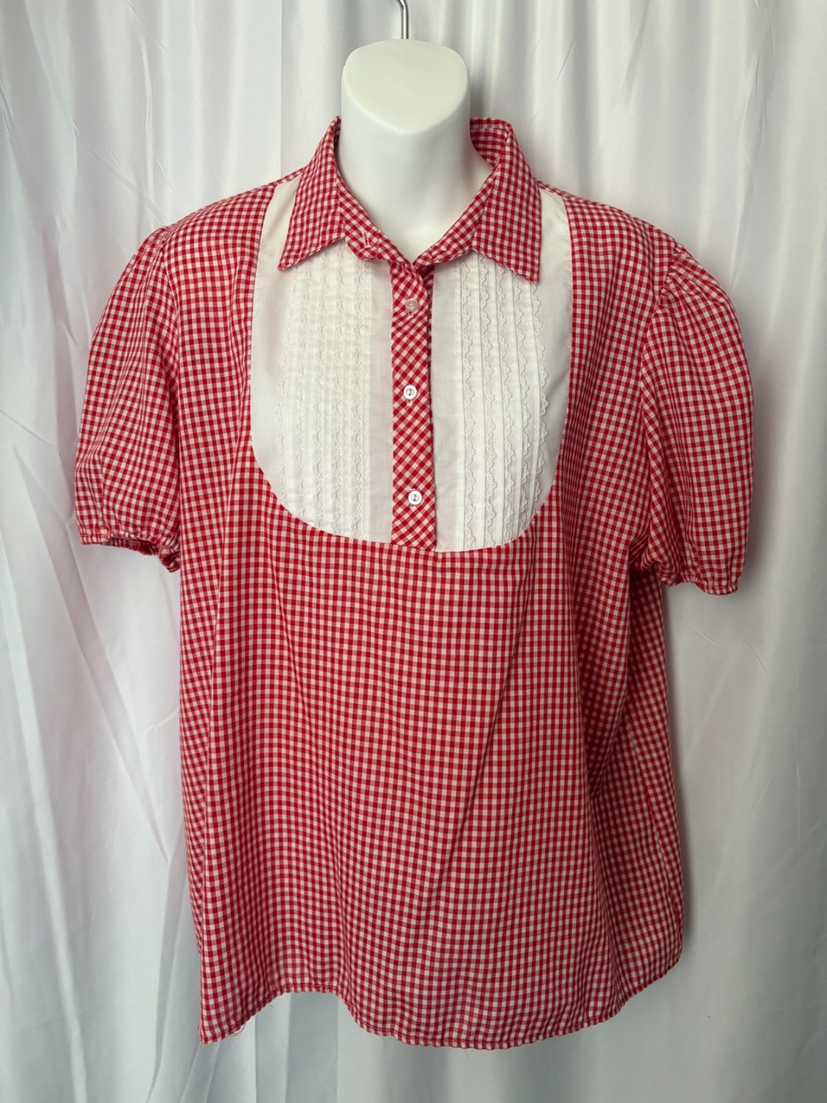 Vtg Blouse Top Jeri Bee Square Dance Lace Red Gingham Prairie Rockabilly X1