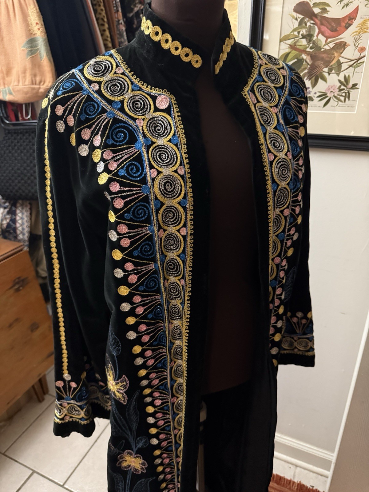 Vintage 1960’s 70’s Velvet Embroidered Kaftan Robe Duster