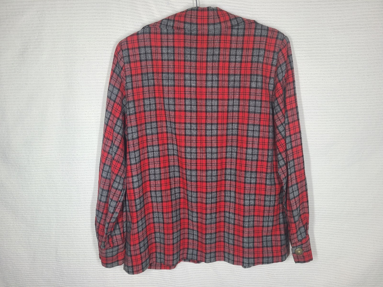 Vtg 50s Wool 49er Barn Jacket Gray Windowpane Plaid Hand Detailed L XL Worn