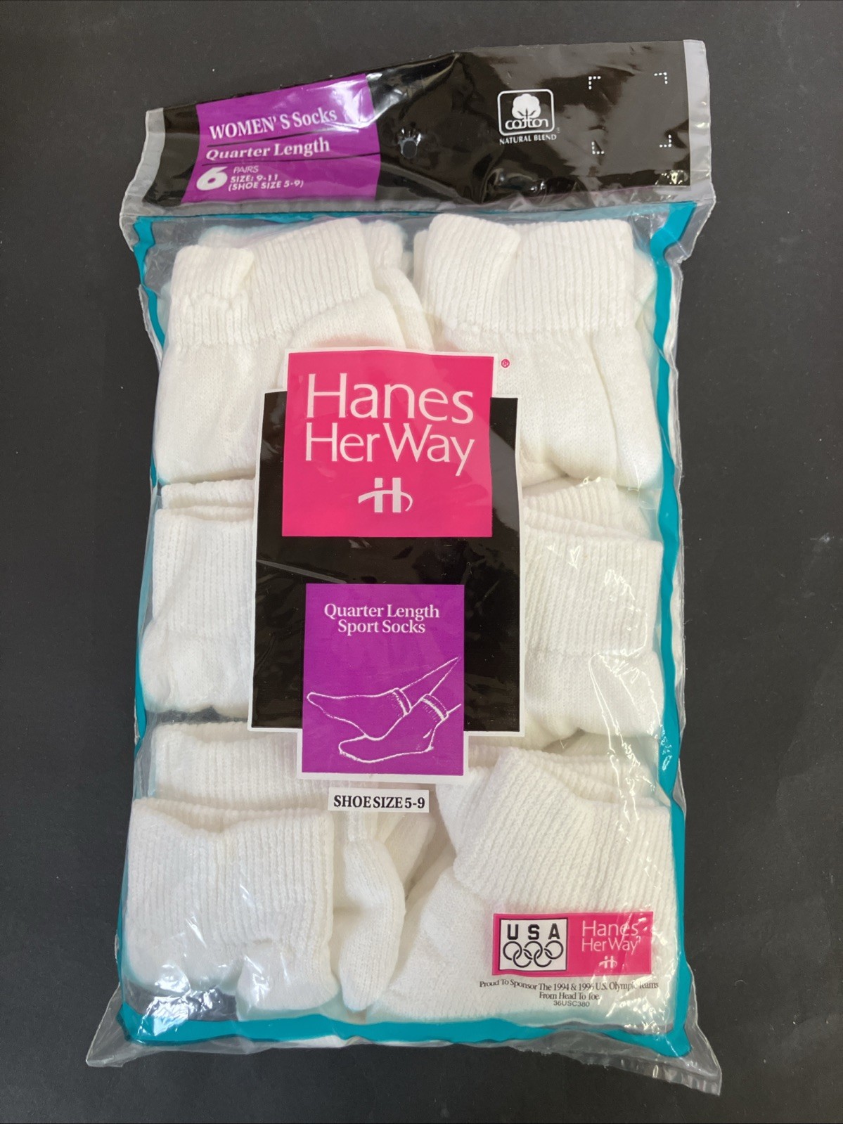 Vintage Women’s Socks Hanes Her Way Cushion Quarter Sport 6 Pairs 1994 Size 9-11