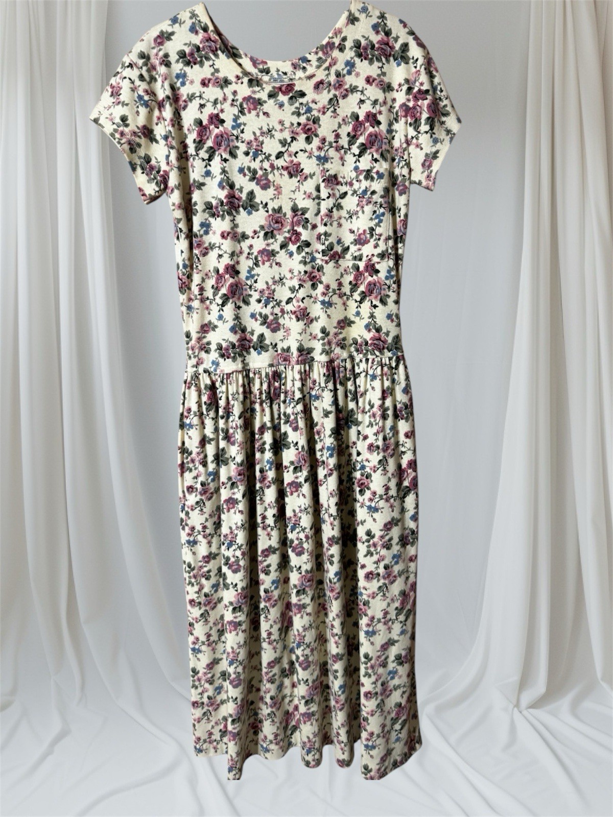 VTG 80s Cotton/poly Floral COTTAGE-CORE Dress ANOTHER THYME Dress 10 Sleeve