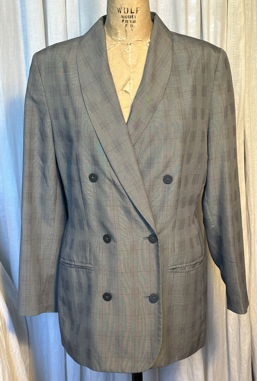 Vintage Amanda Smith Grey/cream/Red Plaid Double Breasted Blazer Sz 10 Used