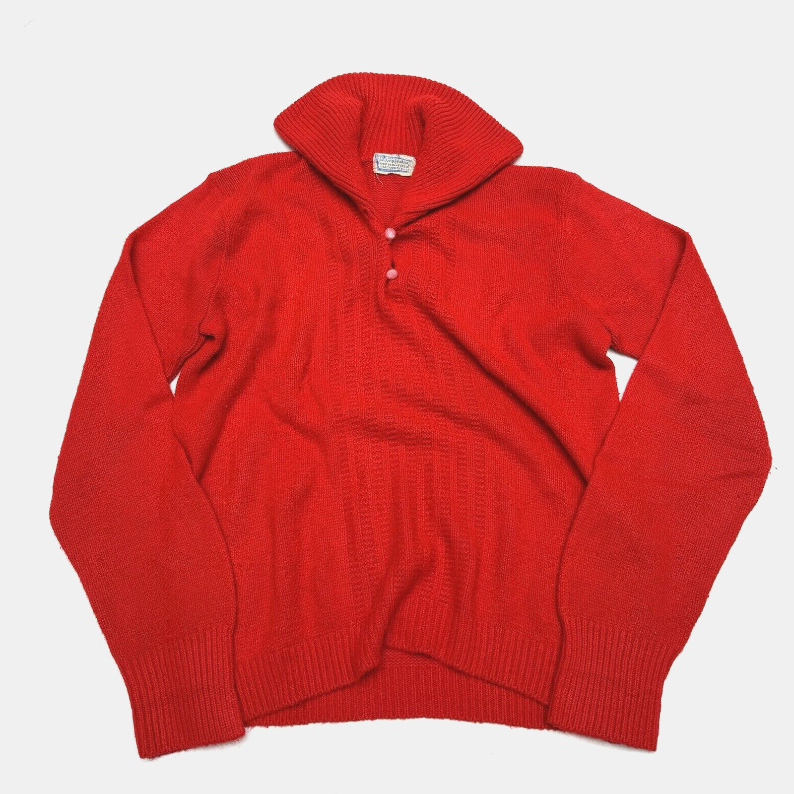 Vintage 50s 60s Sears Roebuck & Co Womens S Kerrybrooke Red 1/4 Button Sweater
