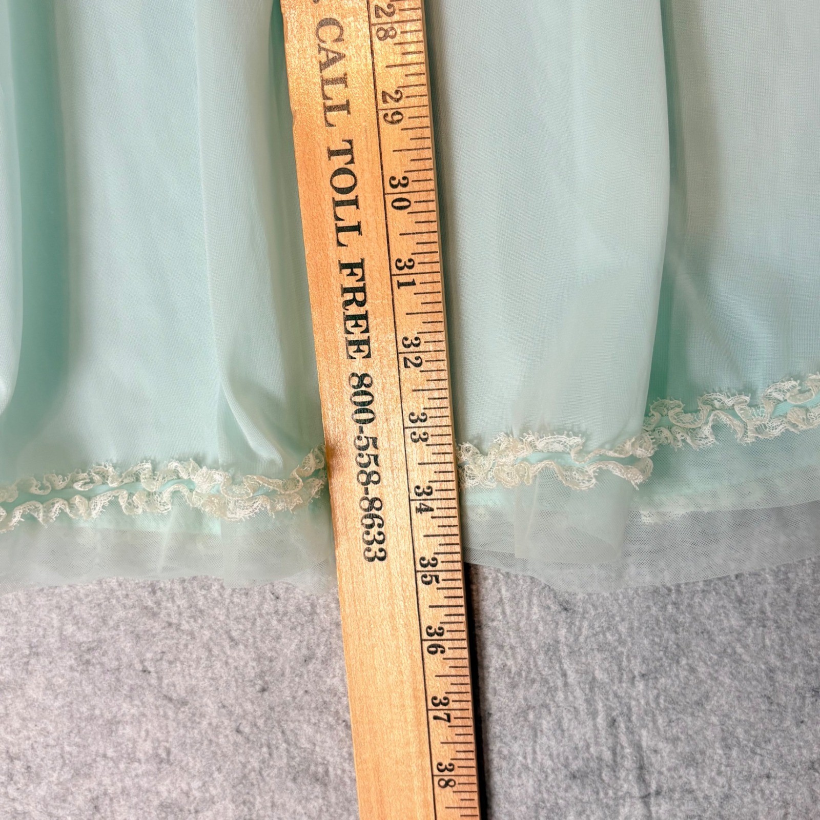 Van Raalte Myth Sz S Mint Green Lace Trim Ruffle Babydoll Nightgown Vintage 60s
