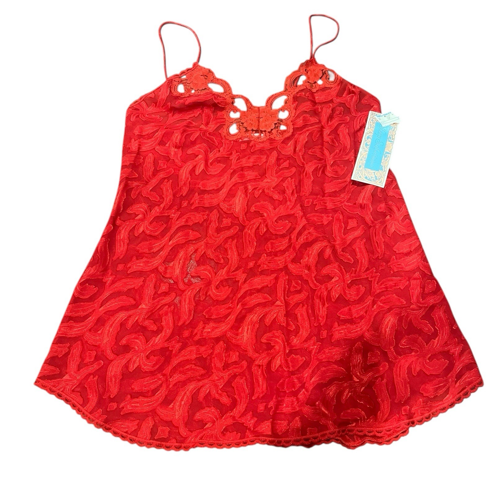 VTG Sleep Solutions Women Large Red Sheer Patterned Chemise Lingerie