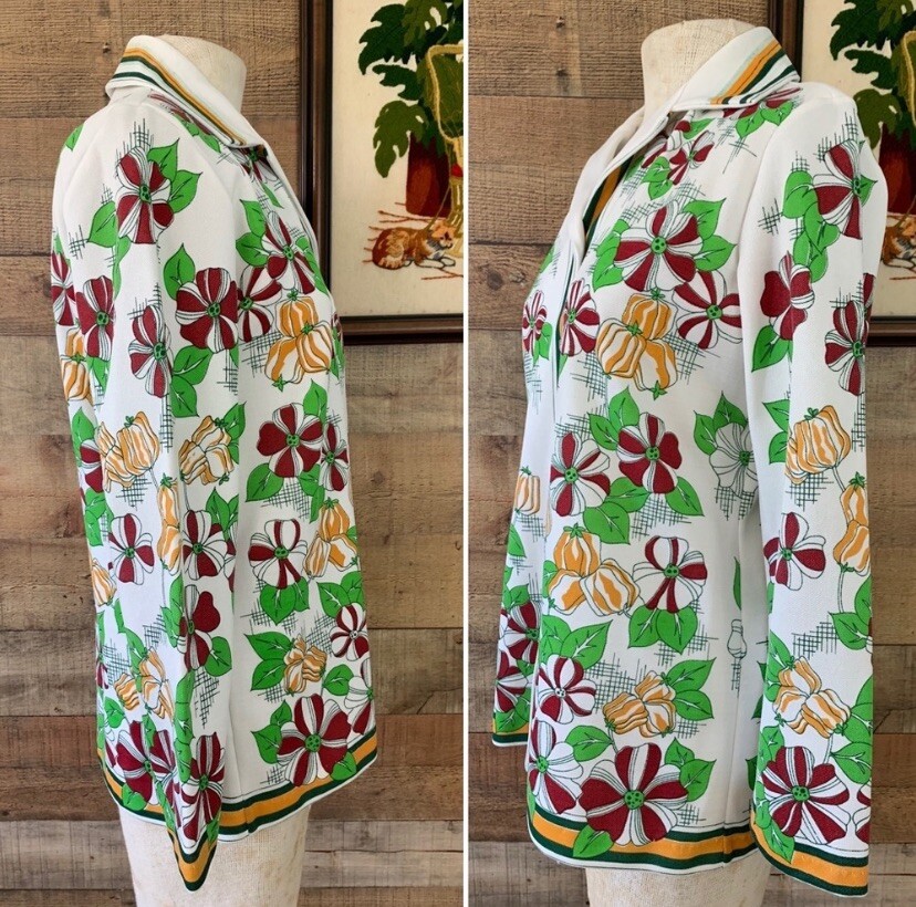 Vintage 1970’s Floral Boho Hippie Wide Pointy Collar Button Front Shirt Medium