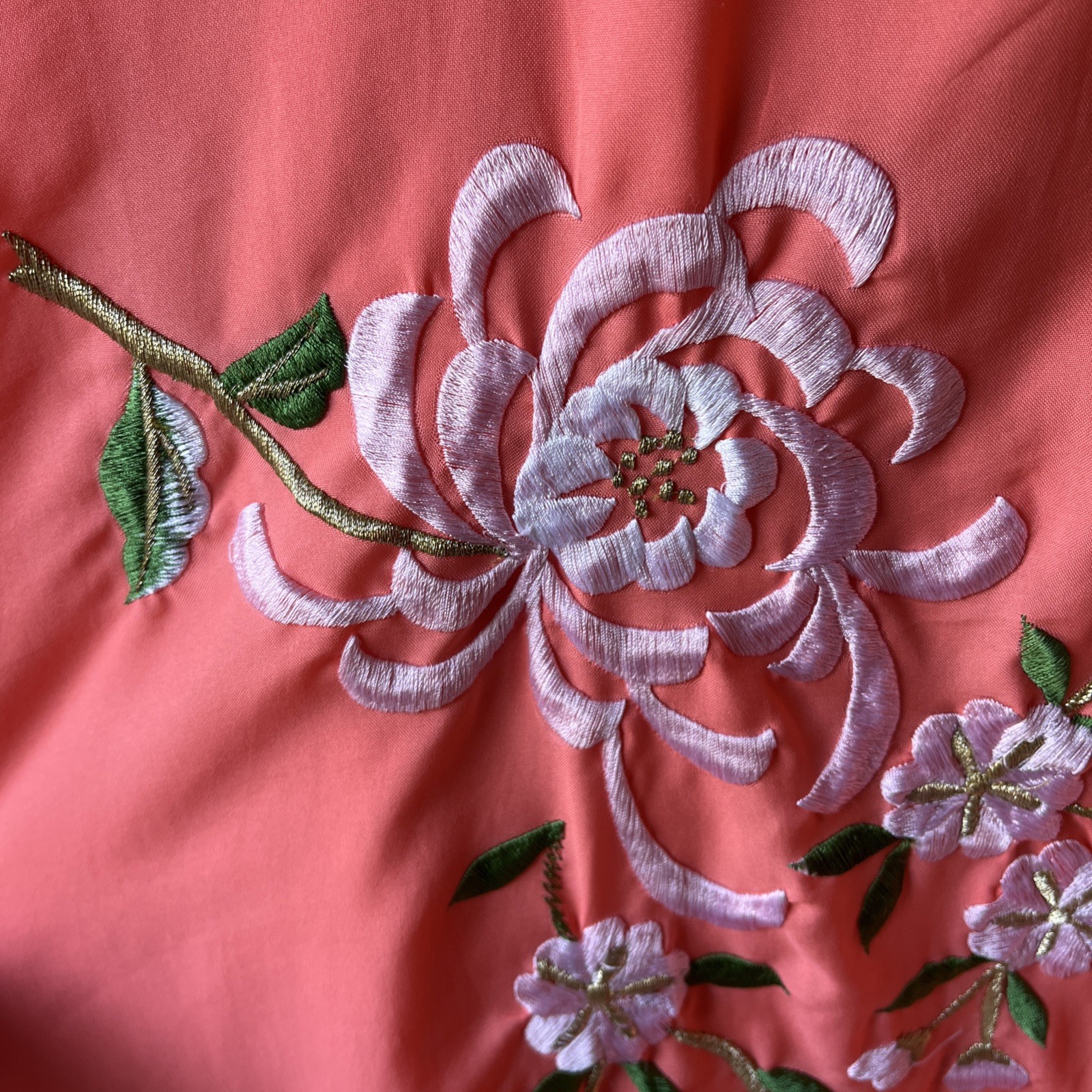 Peach Kimono Robe w/ Embroidered Peonies OSFM Made In Japan