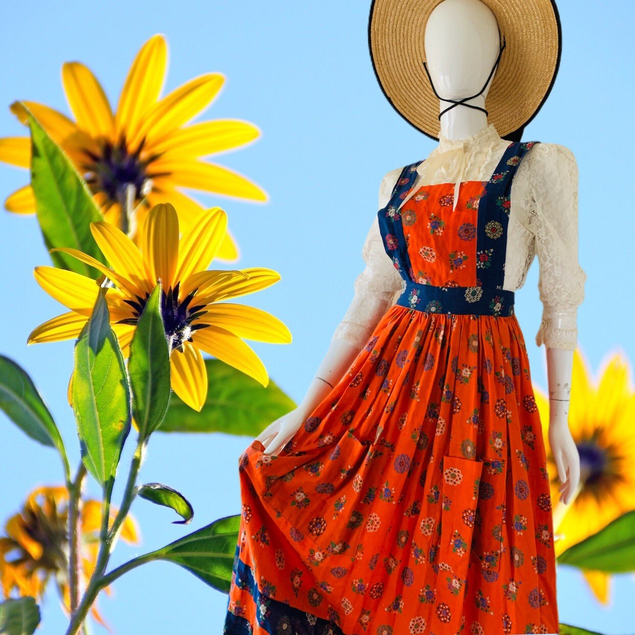 Vtg 60’’s-70’s Rare Indian Cotton Pinafore Prairie Cottagecore Dress by Caravan