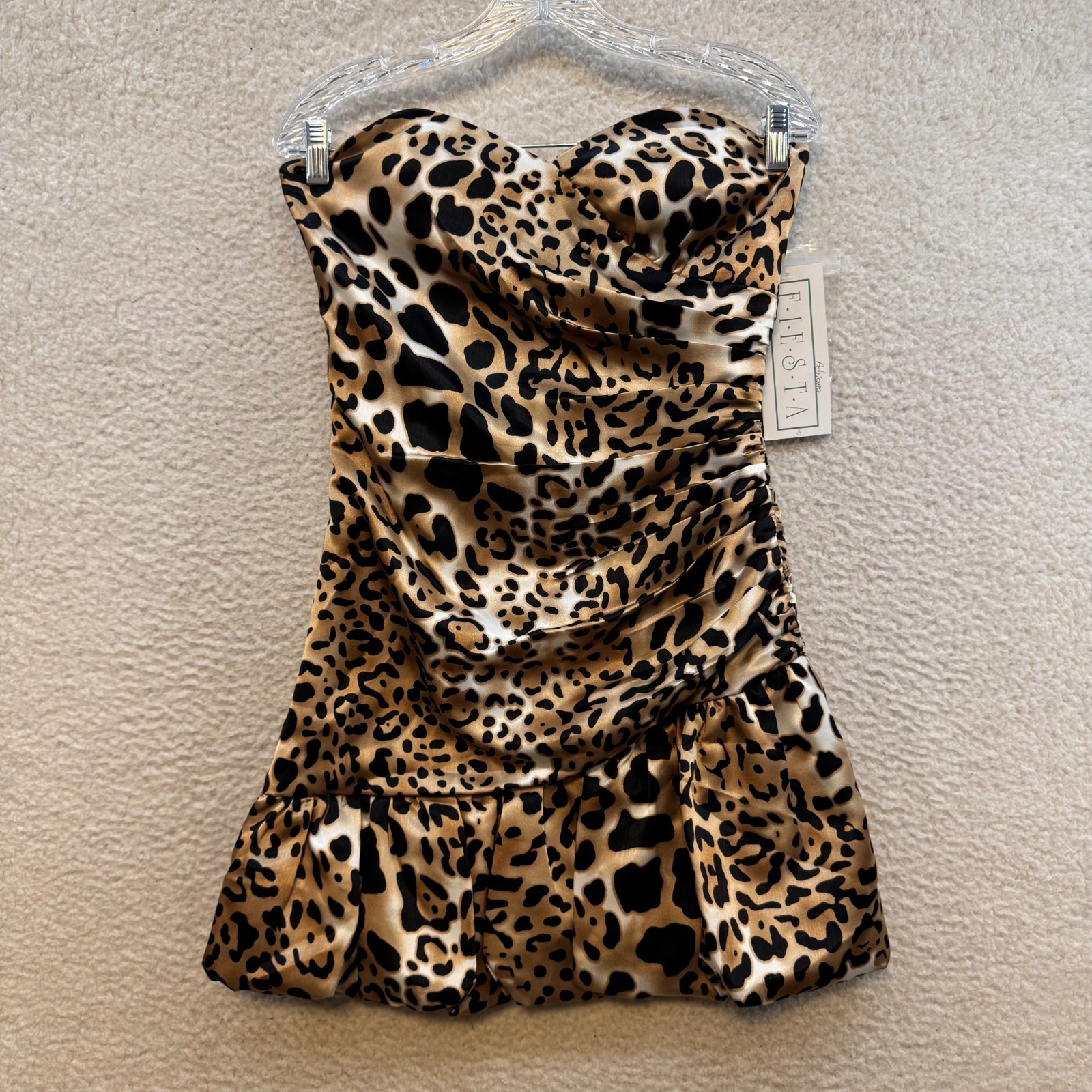 NEW NWT DEADSTOCK 90s Y2K Vintage Strapless Mini Dress 6 Small Cheetah Leopard