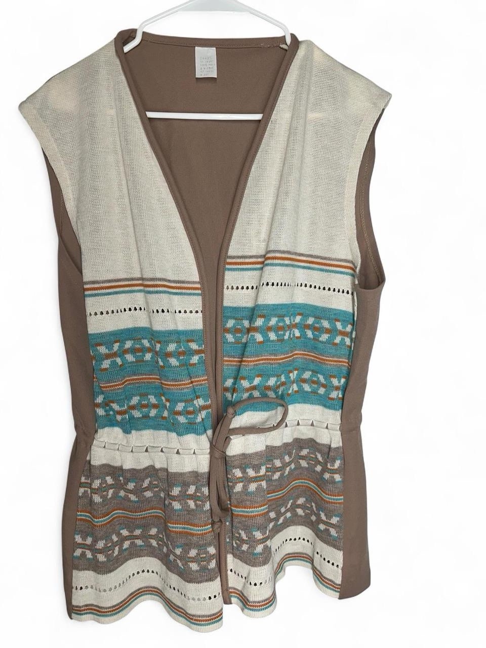 True Vintage 1970s Knit Tie Vest with XOXO Aztec Print