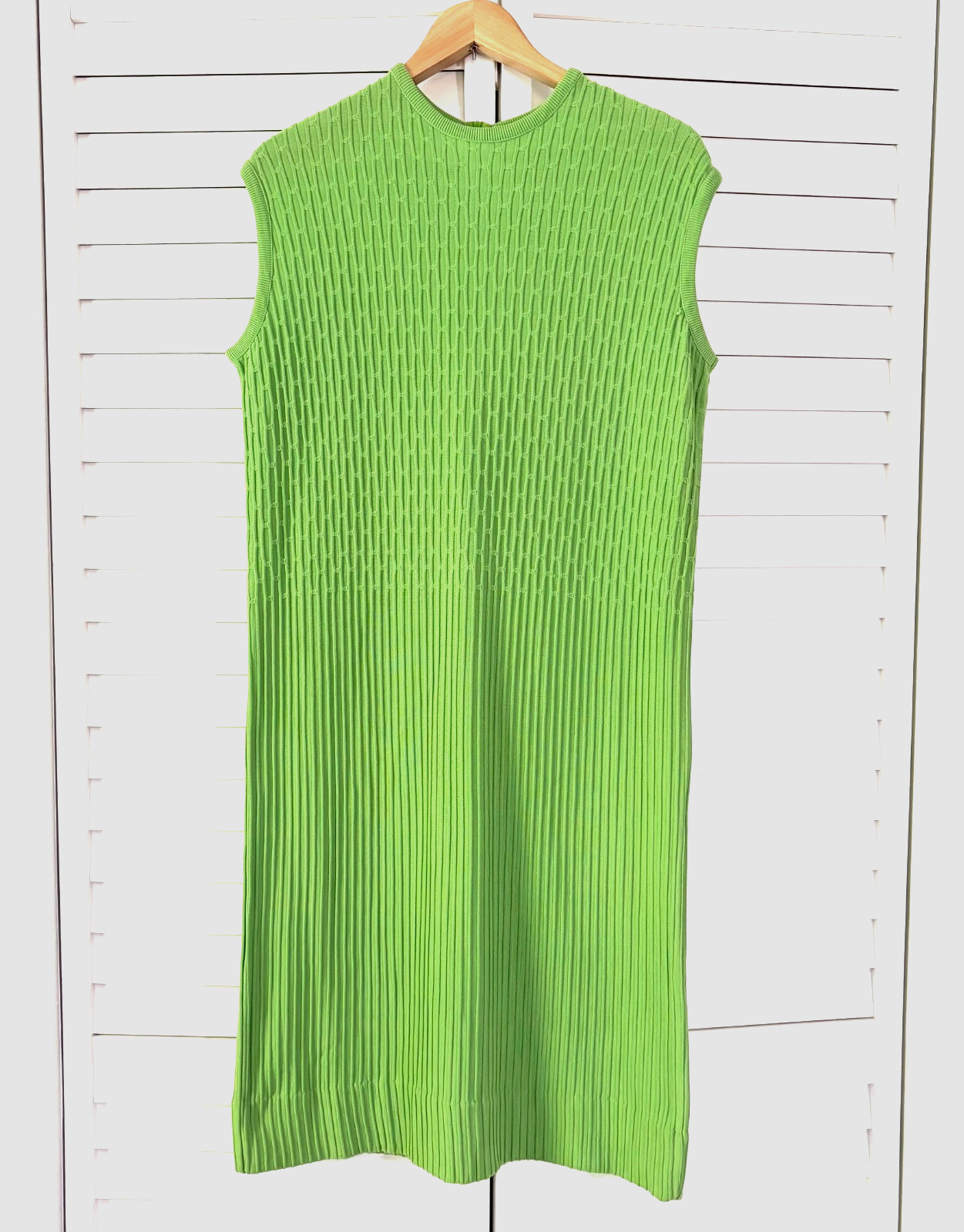 Vintage 60’s-70’s Stretchy Lime Green Mod Shift Dress Sz 14 JoanEllen 100% Nylon