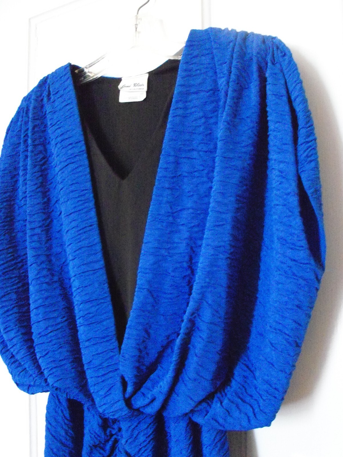 Size 13 Joni Blair Vintage 80s Blue and Black Dress with Shoulder Pads