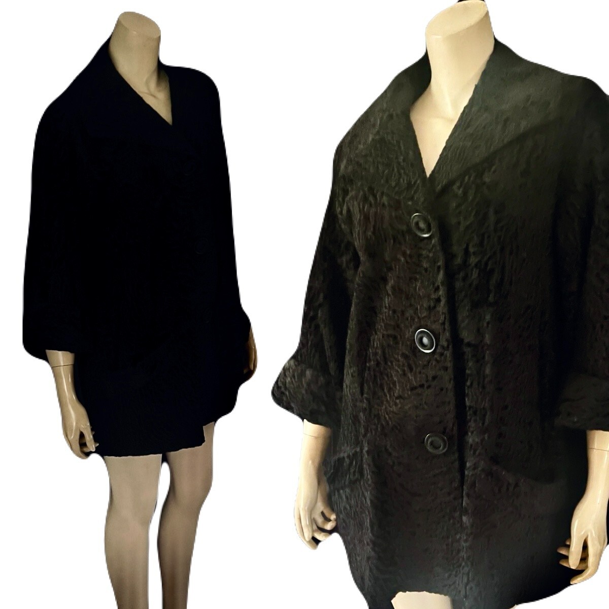Excellent Inky Black Sheared Persian Lamb Stroller Length Coat, Benioff’s , S-M