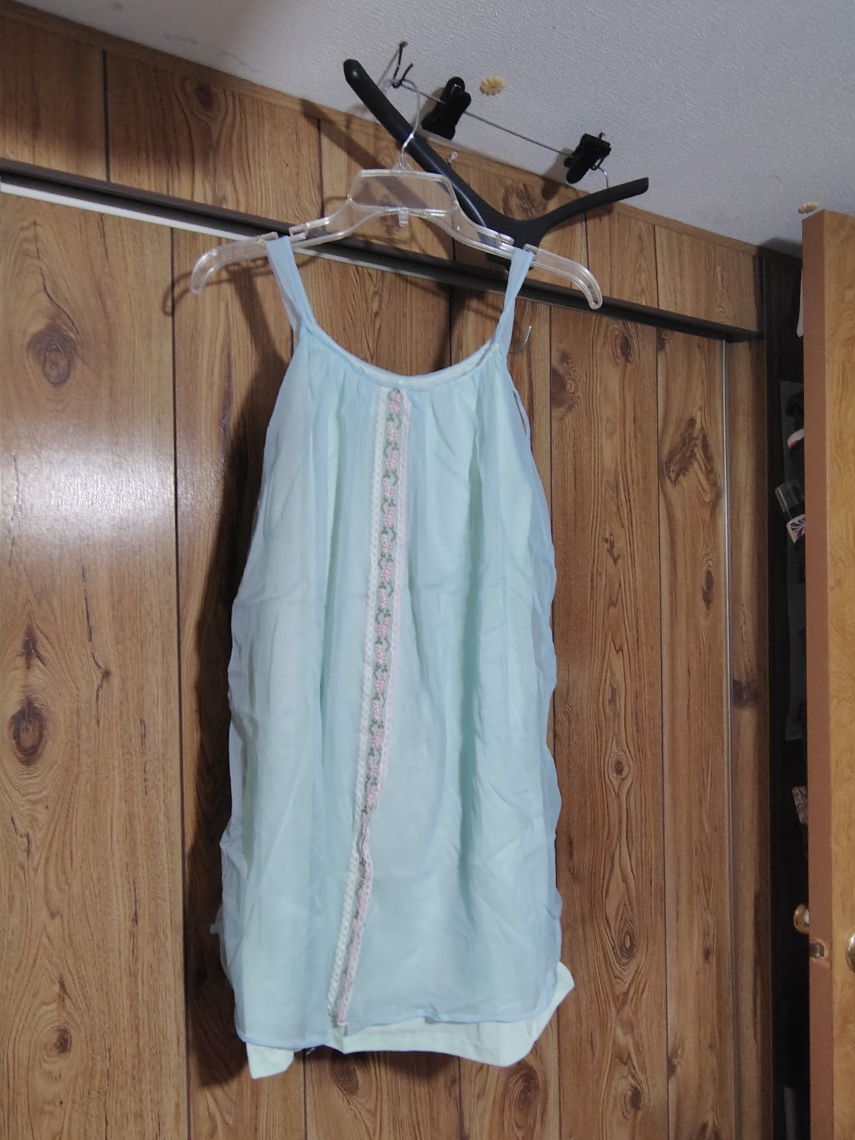 Vintage Blue And Green Size Small Embroidered Flowers Tulle Overlay Above The…