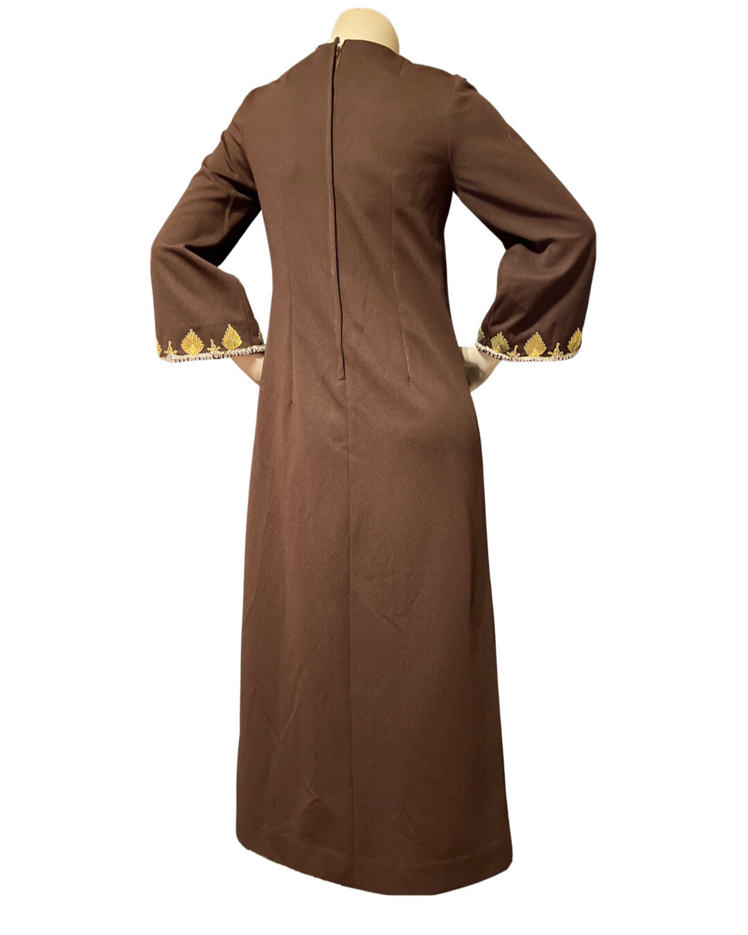 Vintage 1970s Moroccan Kaftan Brown + Gold Embroidered Vintage Caftan Tunic S/M
