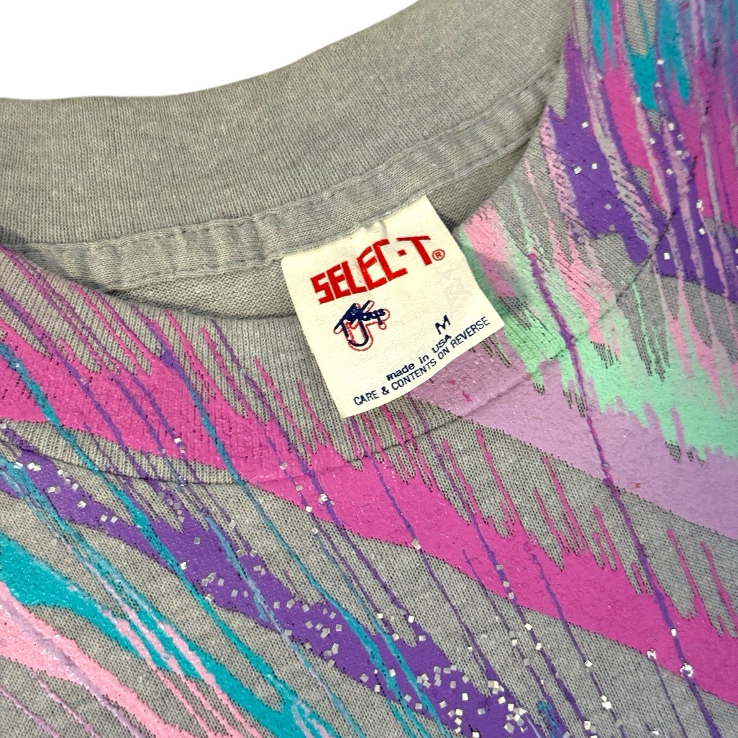 Vintage Selec-t Tee Jays Splatter Paint Single Stitch Abstract T-Shirt Sz M 80s