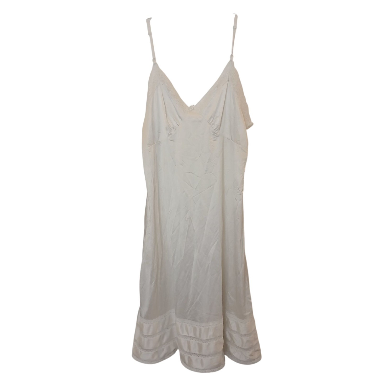 Adonna Womens White Lace Trim Satin Slip Dress Size 40 VTG #D-42