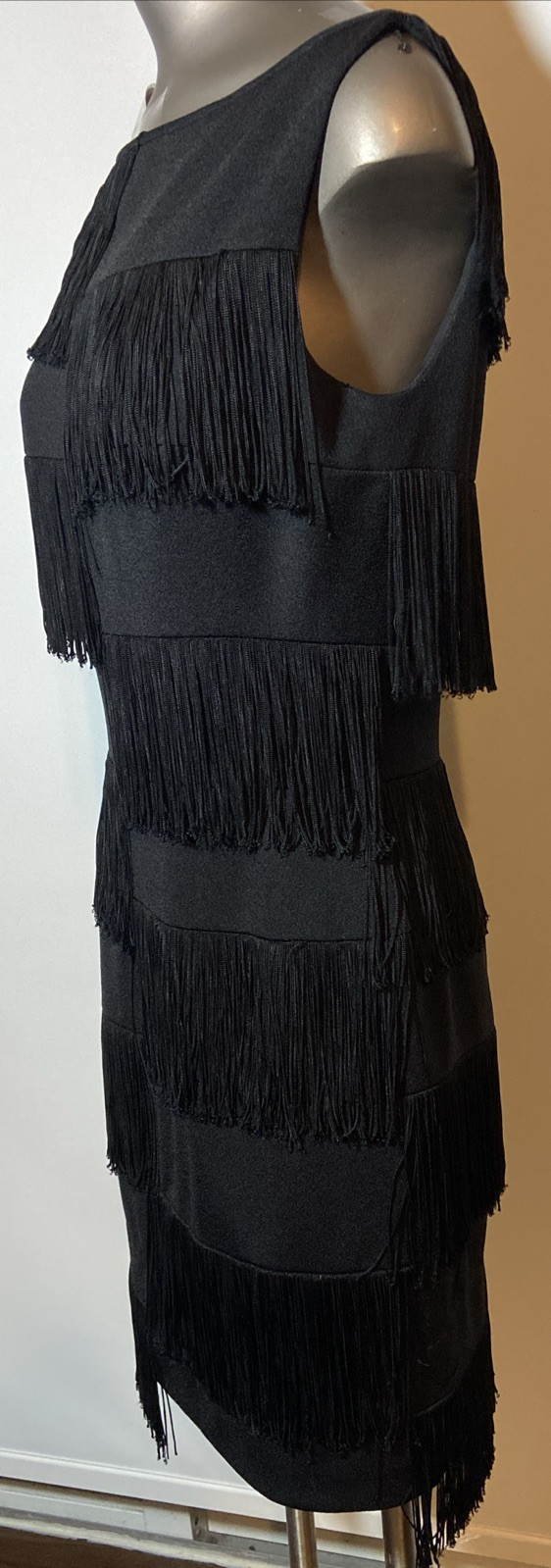 Vintage Sydney North Black Fringe Dress Hollywood Flapper Knee Gown 38” Formal