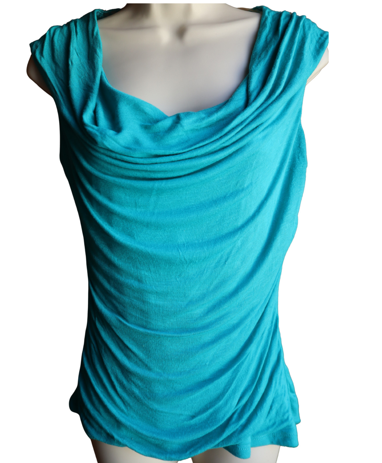 Vintage 90s I.N. San Francisco Teal Draped Blouse Lace Back Size M Made in USA