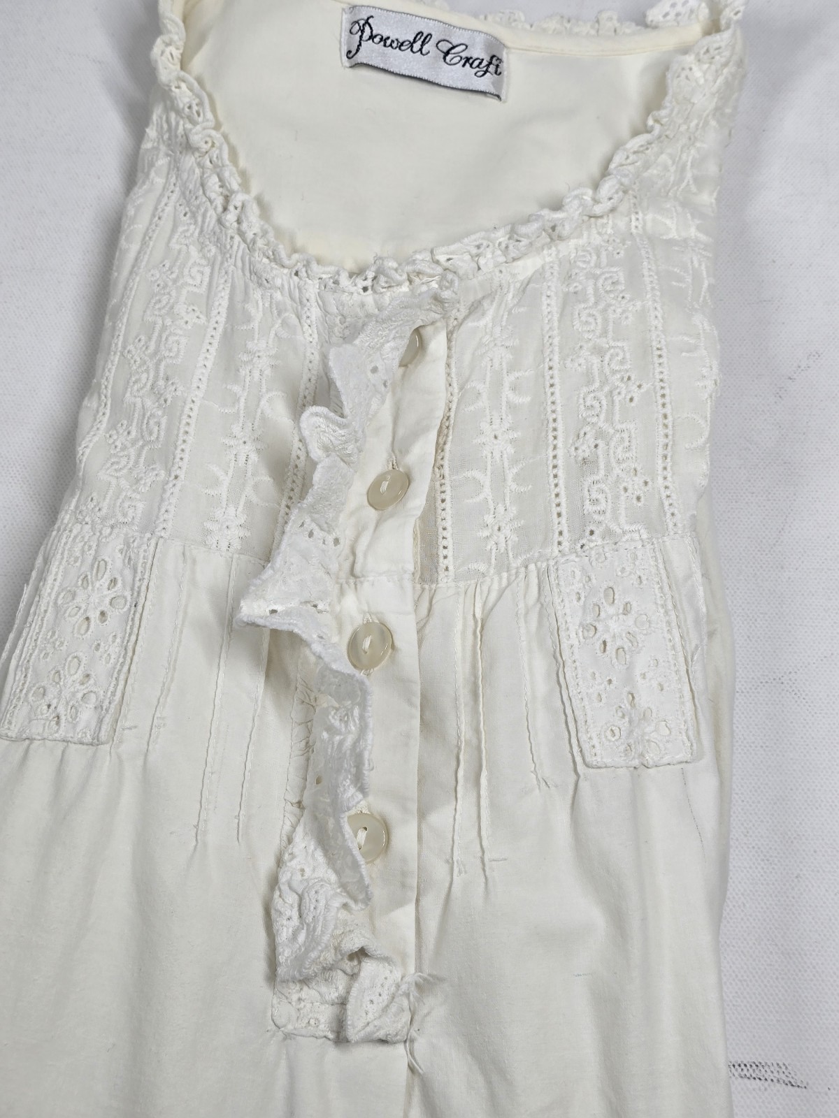 Powell Craft Nightdress Vtg Victorian Ivory Eyelet Lace Bib Trim 100% Cotton OS